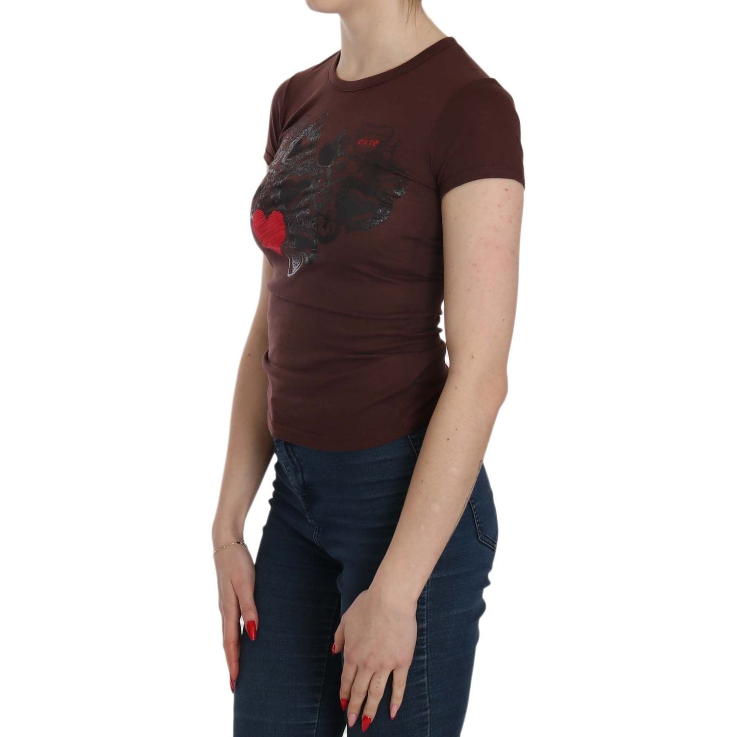 Exte | Brown Hearts Short Sleeve Casual T-shirt Top | McRichard Designer Brands