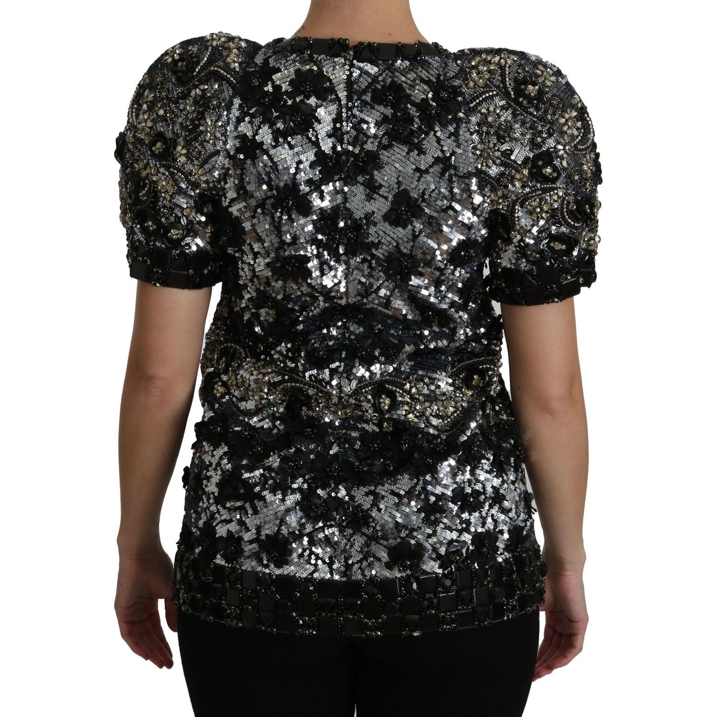 Dolce & Gabbana | Black Sequined Crystal Embellished Top Blouse | McRichard Designer Brands