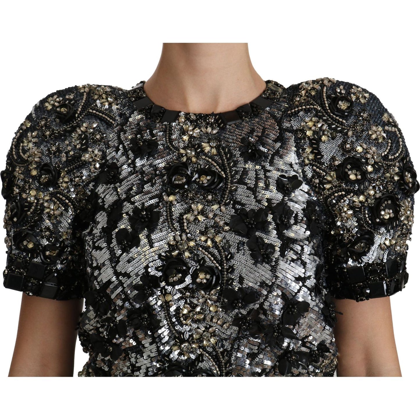 Dolce & Gabbana | Black Sequined Crystal Embellished Top Blouse | McRichard Designer Brands