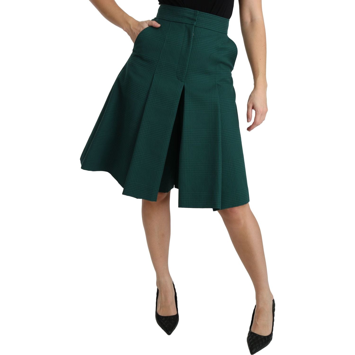 Dolce & Gabbana | Green Pleated A-line High Waist Cotton  Skirt | McRichard Designer Brands