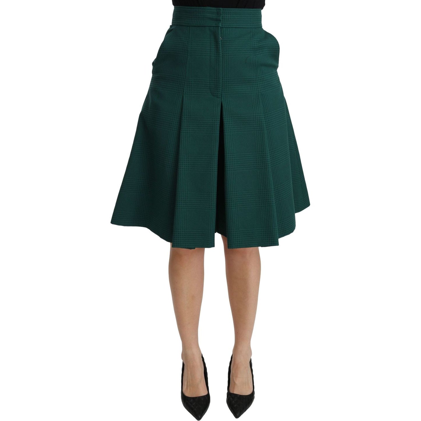 Dolce & Gabbana | Green Pleated A-line High Waist Cotton  Skirt | McRichard Designer Brands