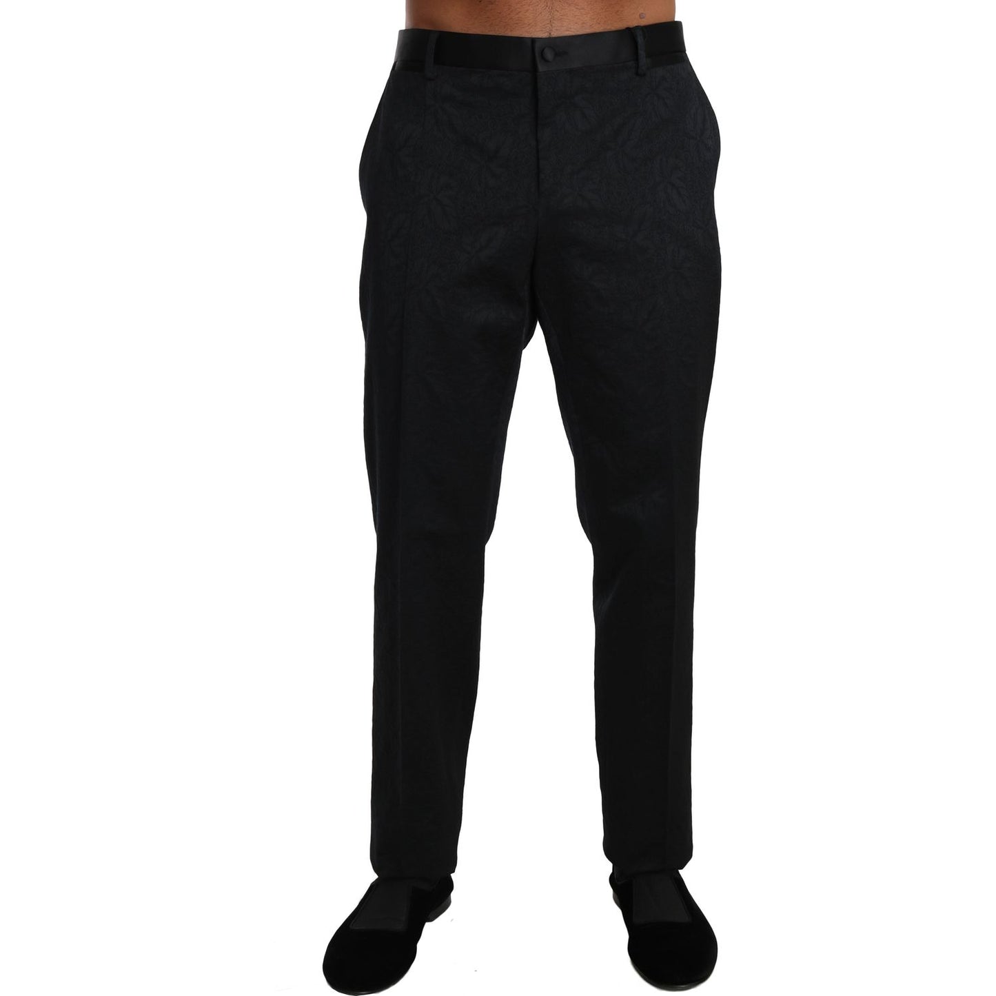 Dolce & Gabbana | Black Cotton Brocade Formal Trousers Pants | McRichard Designer Brands