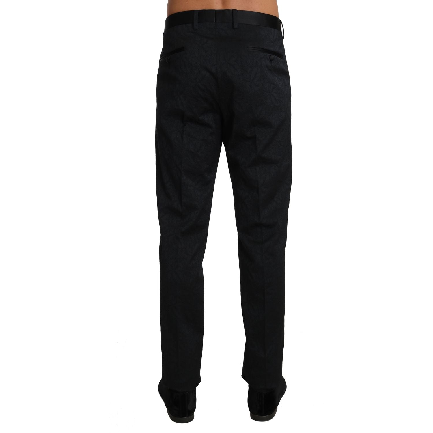Dolce & Gabbana | Black Cotton Brocade Formal Trousers Pants | McRichard Designer Brands