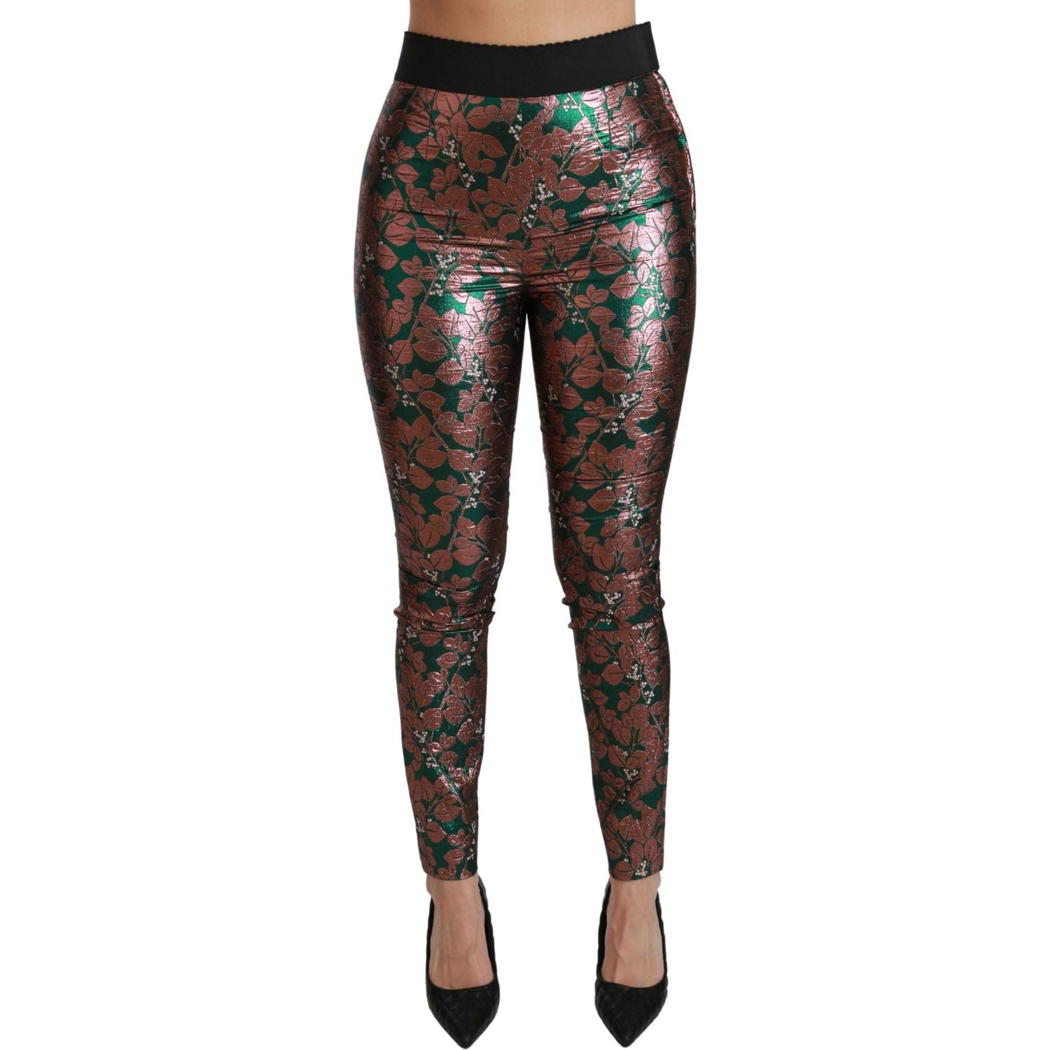 Dolce & Gabbana | Green Bronze Leaf Tights Skinny Pants | McRichard Designer Brands