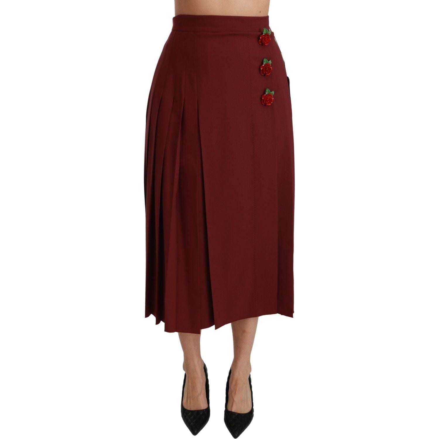 Dolce & Gabbana | Red High Waist Pleated Maxi Wool Skirt | McRichard Designer Brands