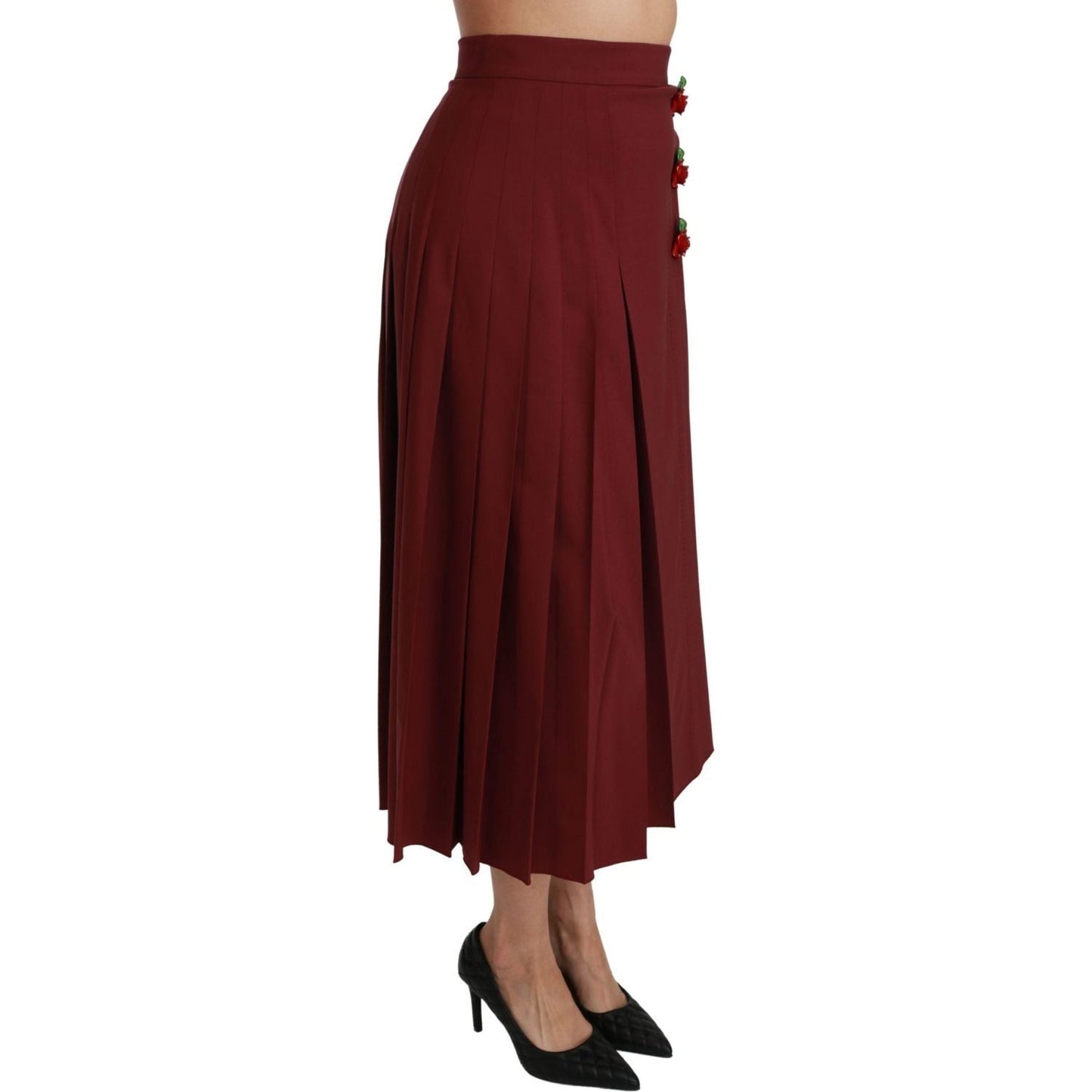 Dolce & Gabbana | Red High Waist Pleated Maxi Wool Skirt | McRichard Designer Brands