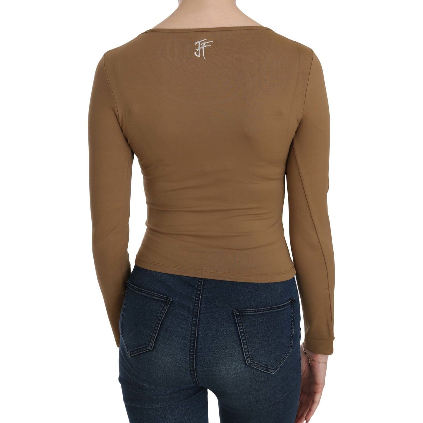 GF Ferre | Brown Long Round Neck Sleeve Fitted Shirt Tops Blouse | McRichard Designer Brands