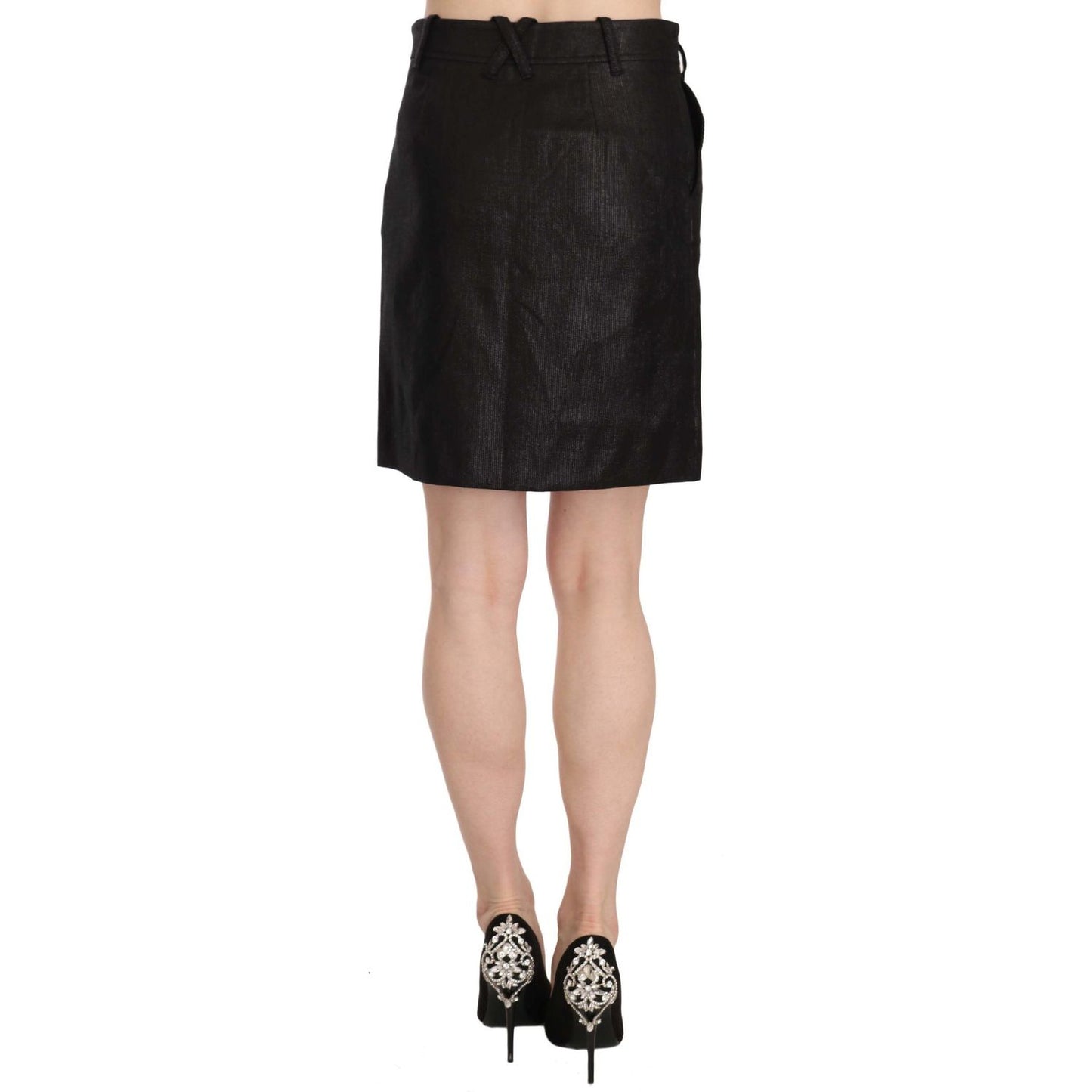 GF Ferre | Black High Waist Curdoroy A-line Mini Skirt | McRichard Designer Brands