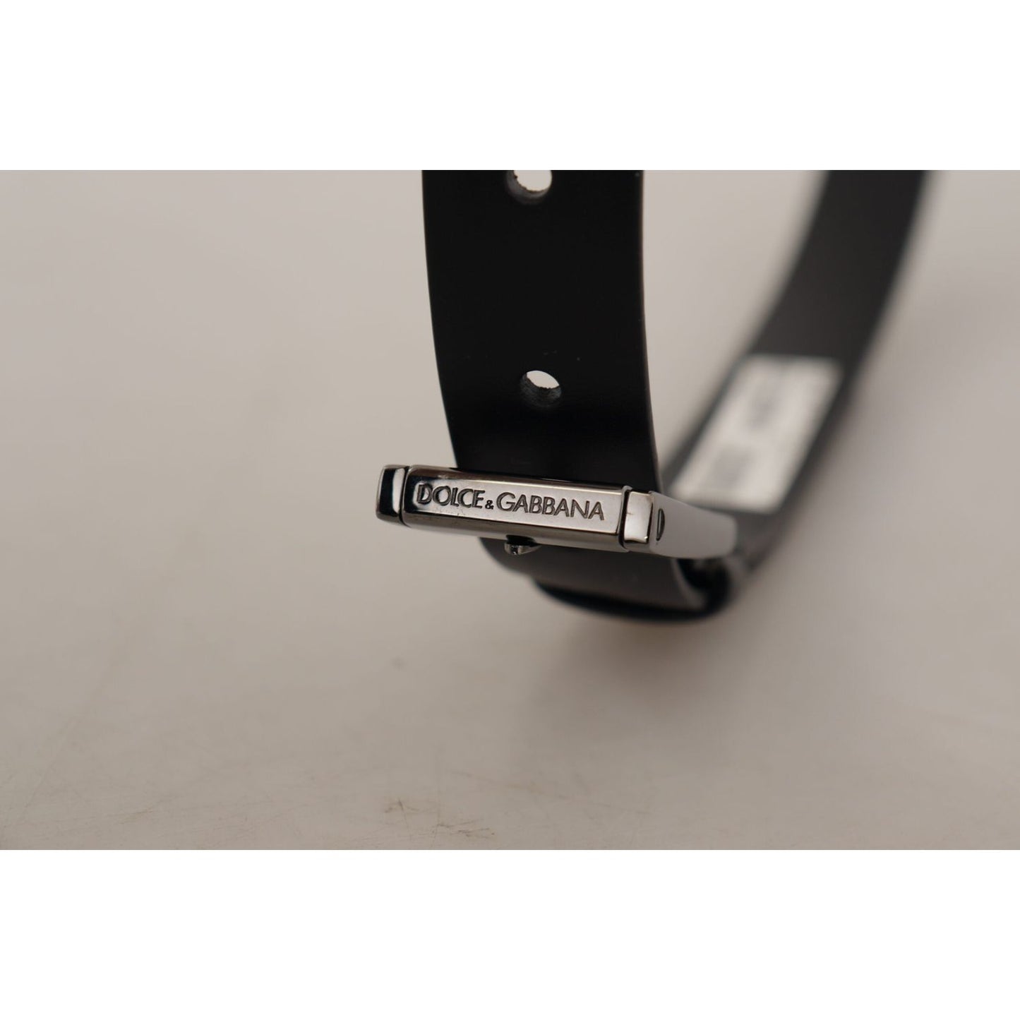 Dolce & Gabbana | Black Calf Leather Vintage Steel Logo Buckle Belt | McRichard Designer Brands