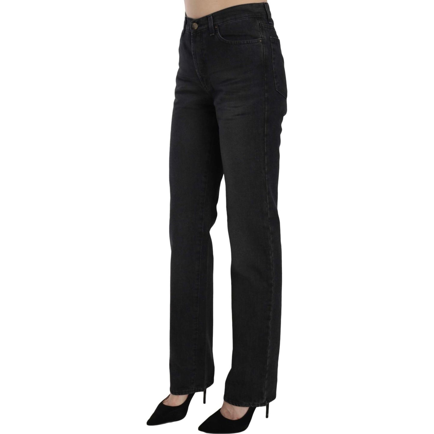 Just Cavalli | Black Washed High Waist Straight Denim Pants Jeans | McRichard Designer Brands