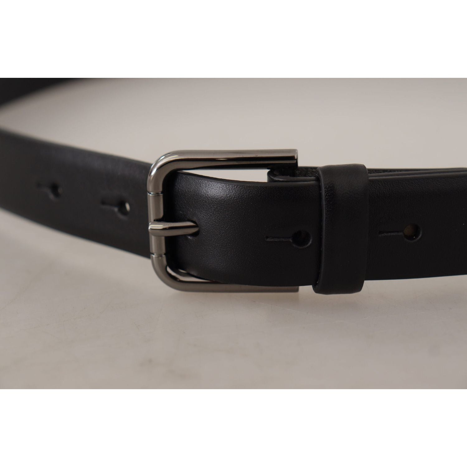 Dolce & Gabbana | Black Calf Leather Classic Logo Metal Buckle Belt | McRichard Designer Brands