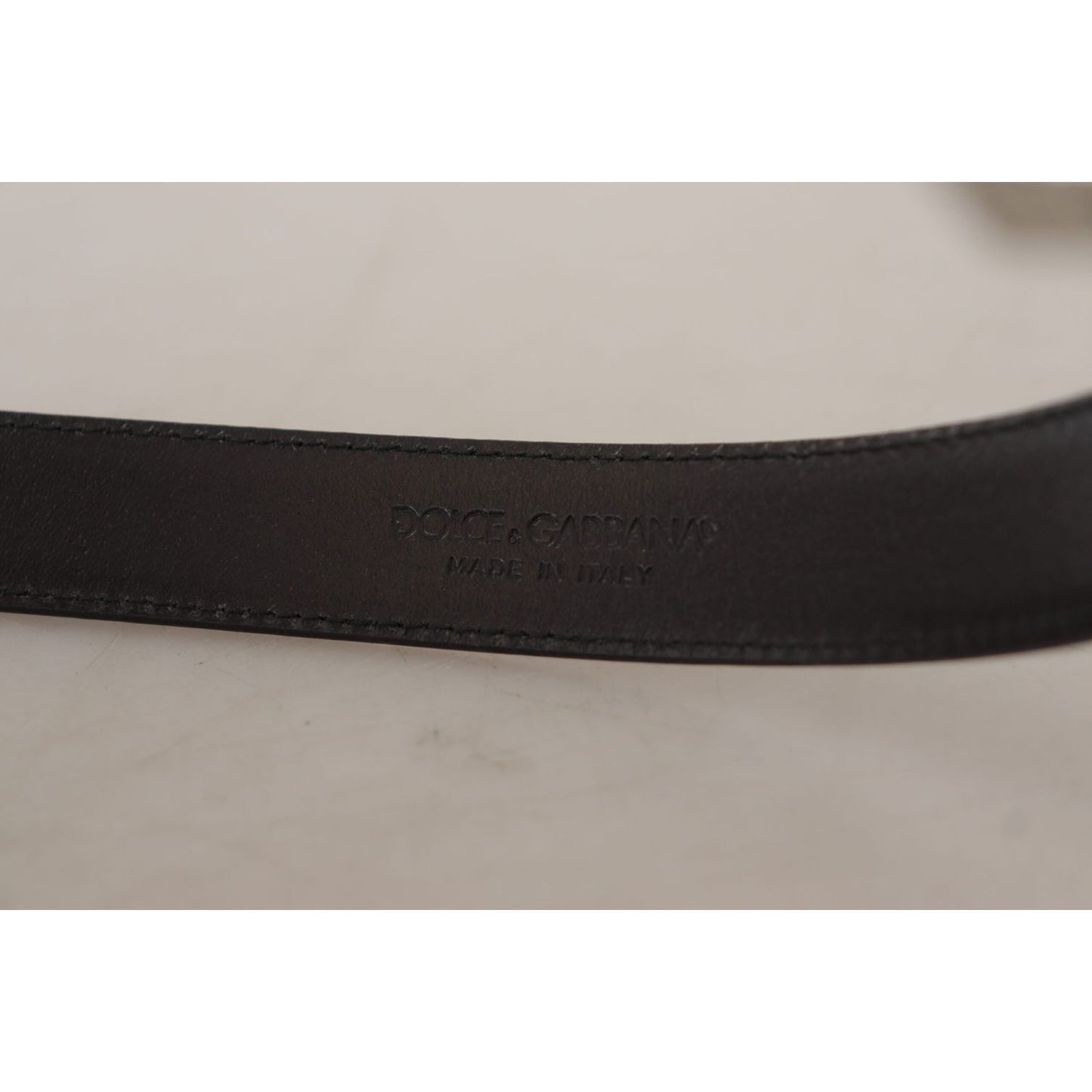 Dolce & Gabbana | Black Calf Leather Logo Engraved Metal Buckle Belt | McRichard Designer Brands