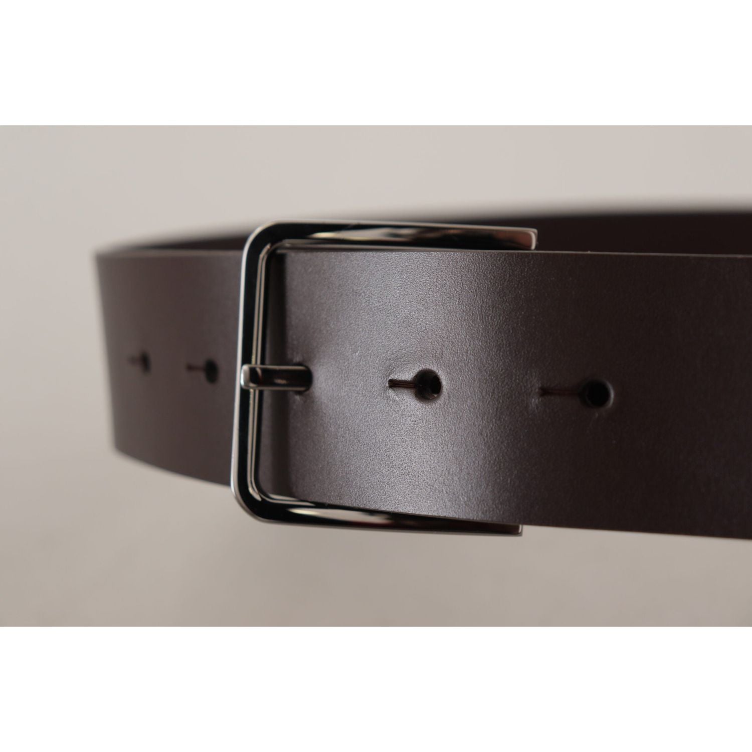 Dolce & Gabbana | Brown Solid Calf Leather Logo Metal Buckle Belt | McRichard Designer Brands