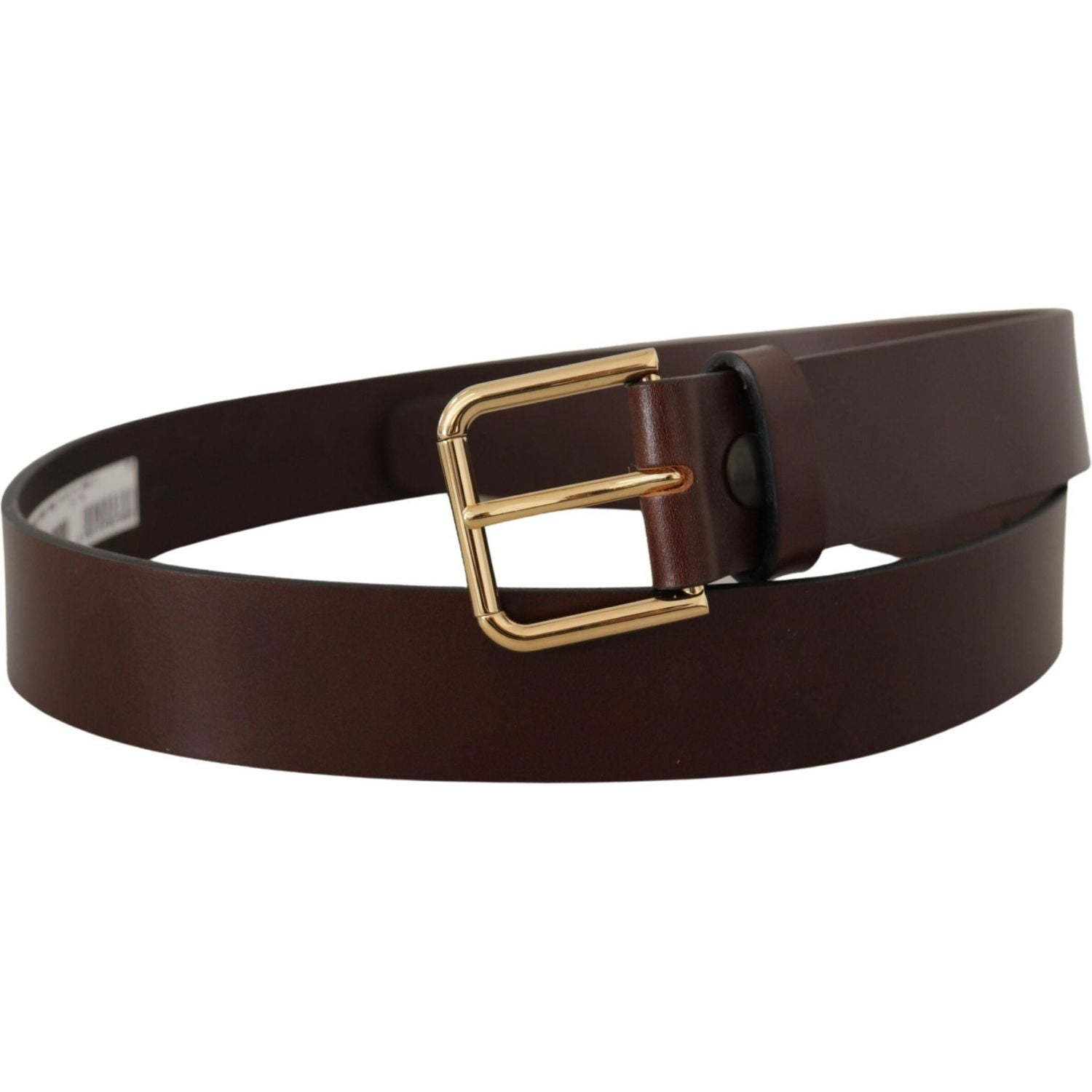 Dolce & Gabbana | Brown Plain Calf Leather Gold Tone Buckle Belt | McRichard Designer Brands