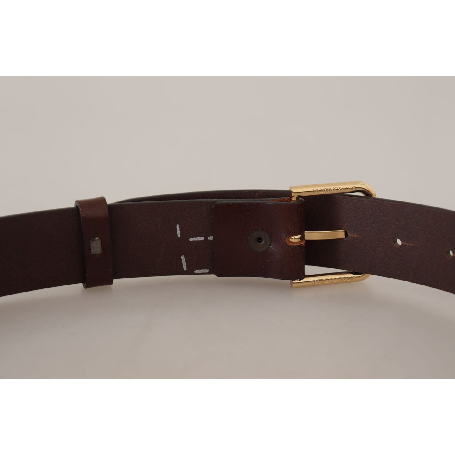Dolce & Gabbana | Brown Plain Calf Leather Gold Tone Buckle Belt | McRichard Designer Brands