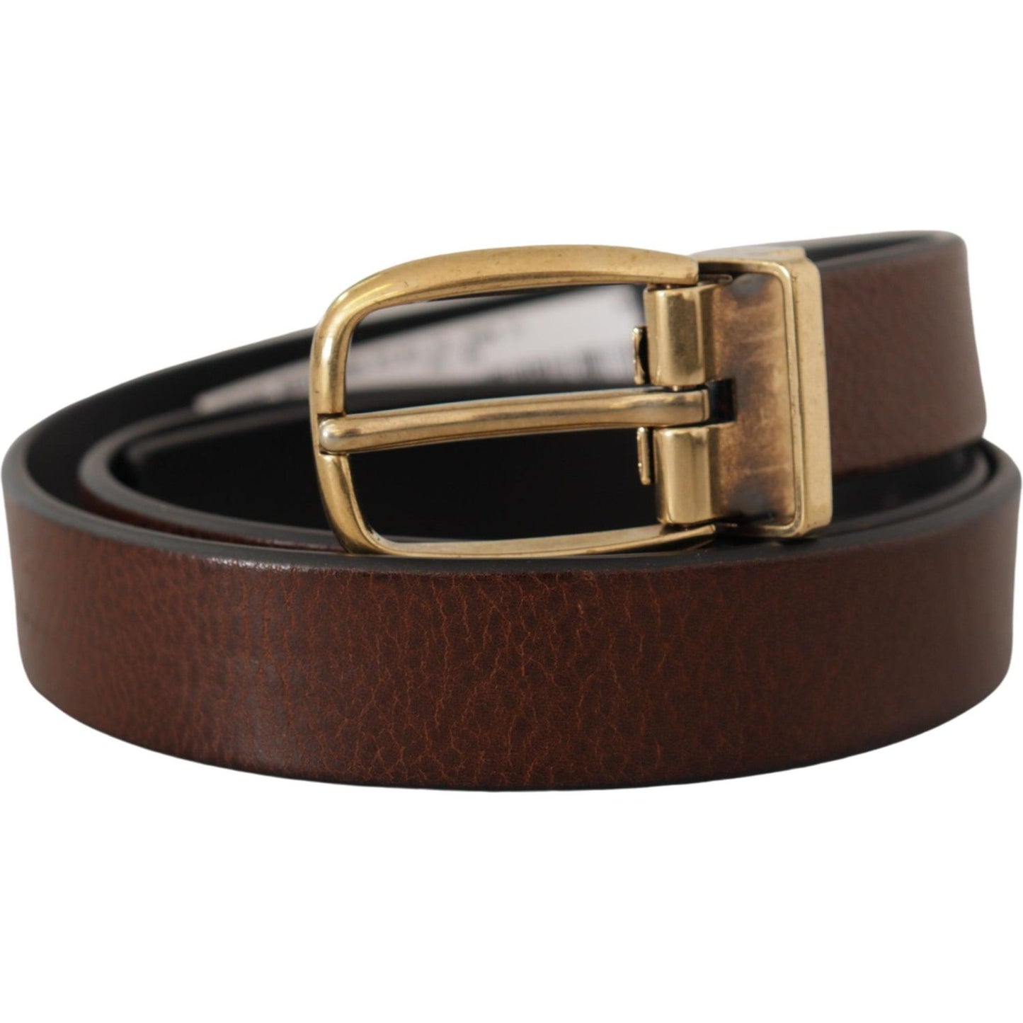 Dolce & Gabbana | Brown Calf Leather Classic Logo Metal Buckle Belt | McRichard Designer Brands