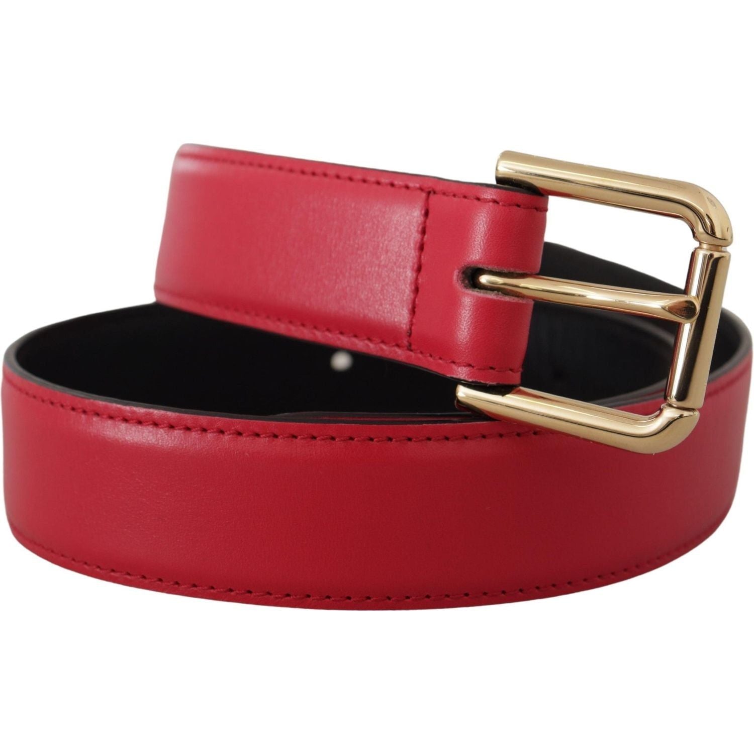 Dolce & Gabbana | Red Calf Leather Gold Tone Logo Metal Buckle Belt | McRichard Designer Brands