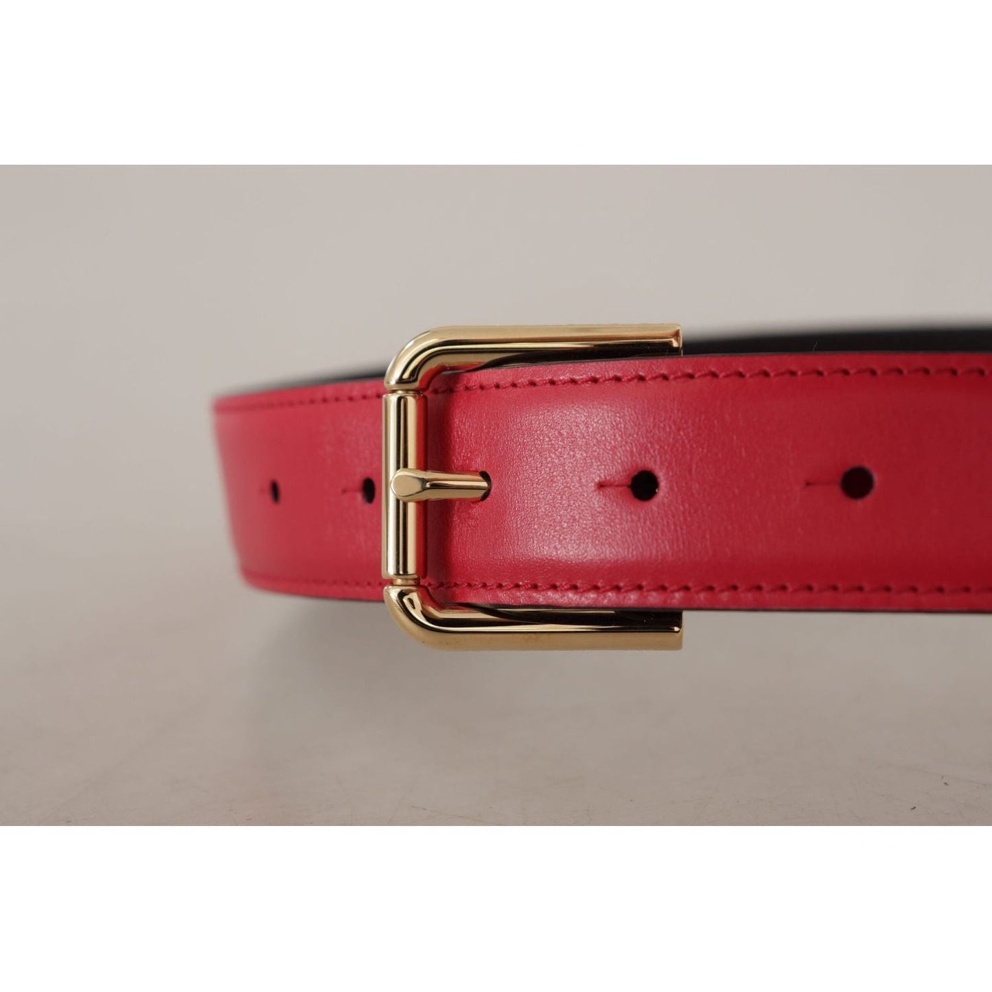 Dolce & Gabbana | Red Calf Leather Gold Tone Logo Metal Buckle Belt | McRichard Designer Brands