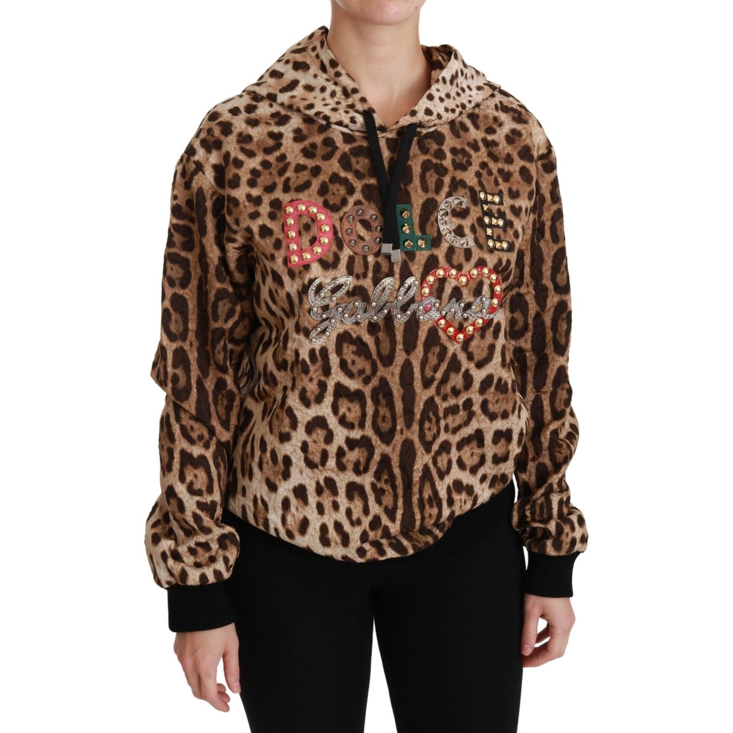 Dolce & Gabbana | Brown Hooded Studded Ayers Leopard Sweater | McRichard Designer Brands