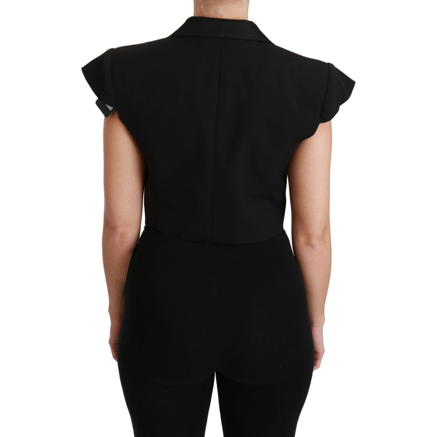 Dolce & Gabbana | Black Sleeveless Cropped Blazer Wool Jacket | McRichard Designer Brands