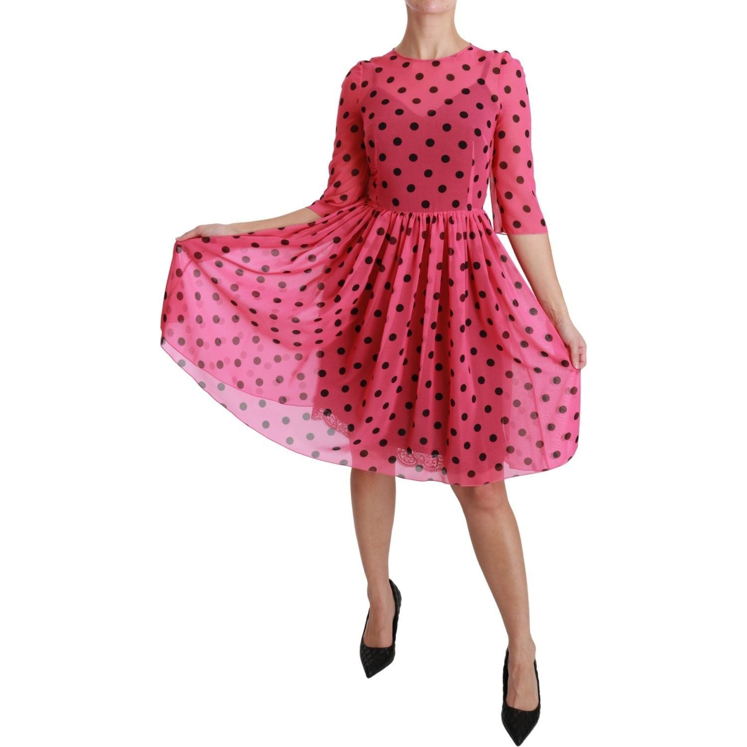 Dolce & Gabbana | Pink Polka Dots A-line Knee Length Dress | McRichard Designer Brands