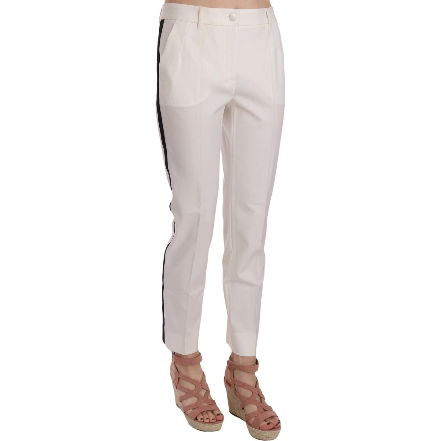 Dolce & Gabbana | White Side Stripe Wool Tapered Trouser Pants | McRichard Designer Brands