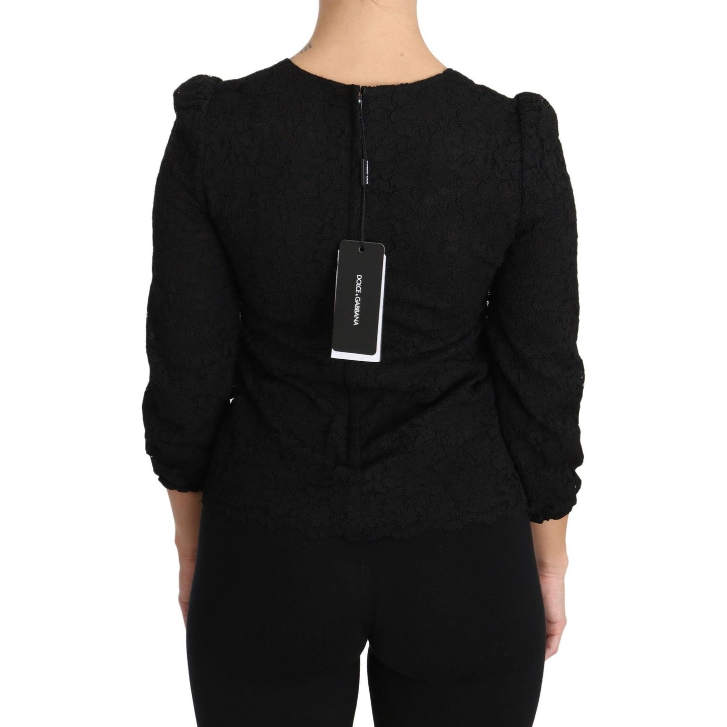 Dolce & Gabbana | Black Floral Lace Zipper Top Blouse | McRichard Designer Brands