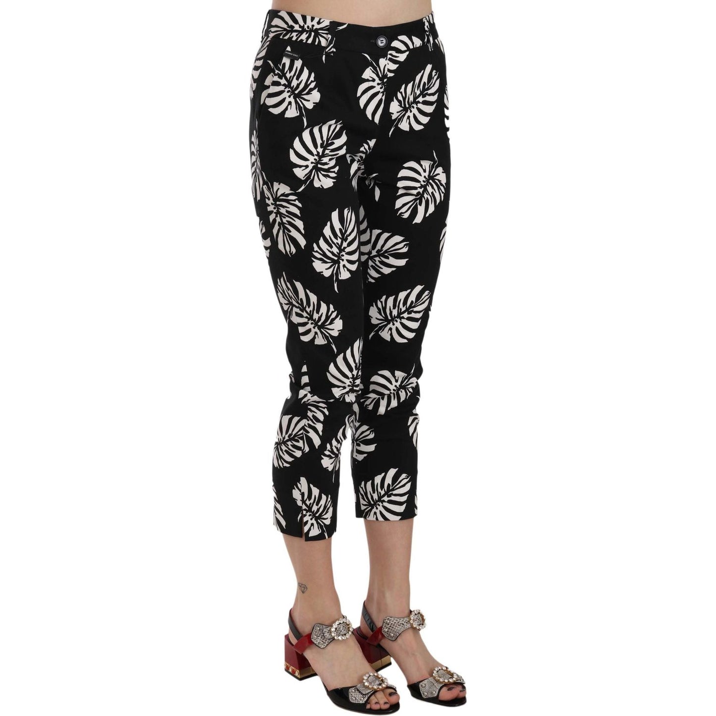 Dolce & Gabbana | Black Palm Leaf Print Skinny Pants | McRichard Designer Brands