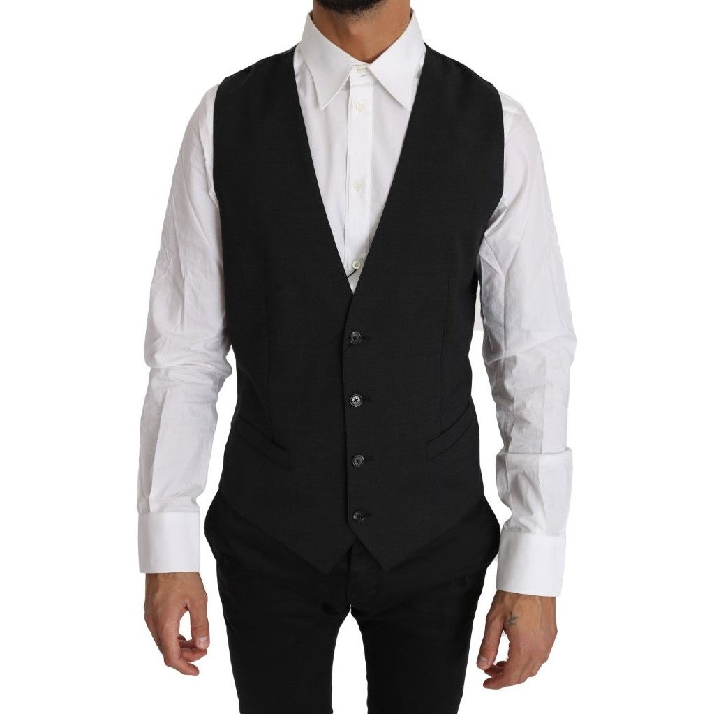 Dolce & Gabbana | Gray Solid 100% Wool Waistcoat Vest | McRichard Designer Brands