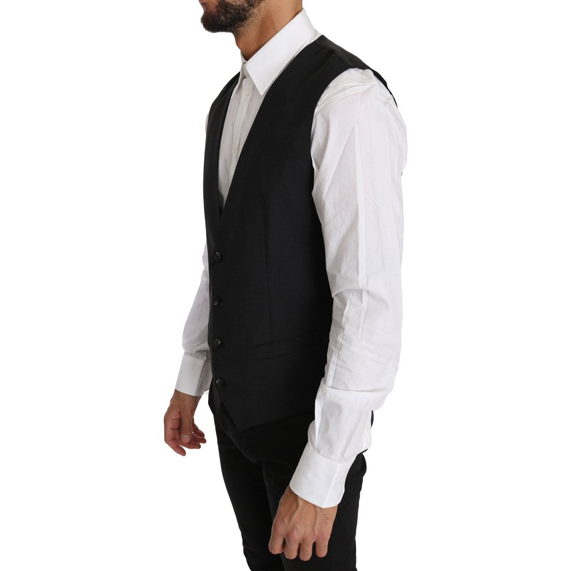 Dolce & Gabbana | Gray Solid 100% Wool Waistcoat Vest | McRichard Designer Brands
