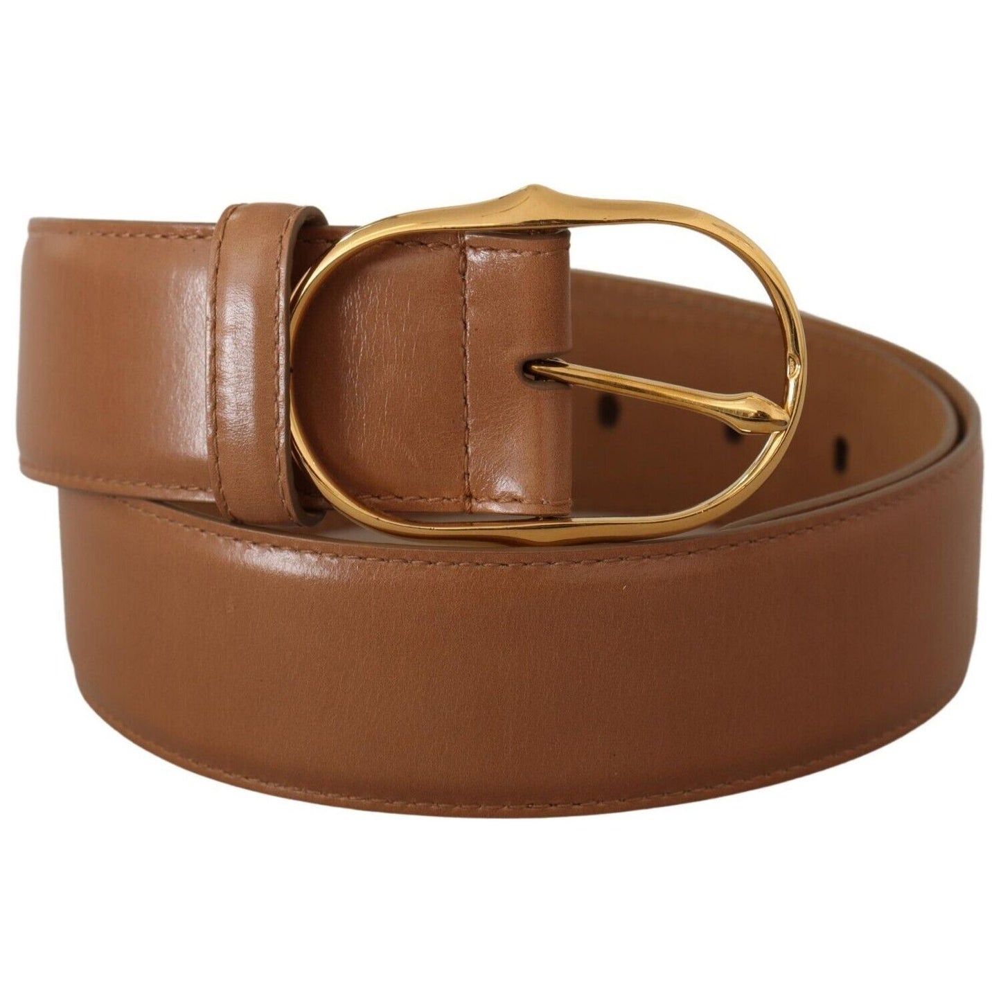 Dolce & Gabbana | Brown Leather Gold Metal Oval Buckle Belt | McRichard Designer Brands
