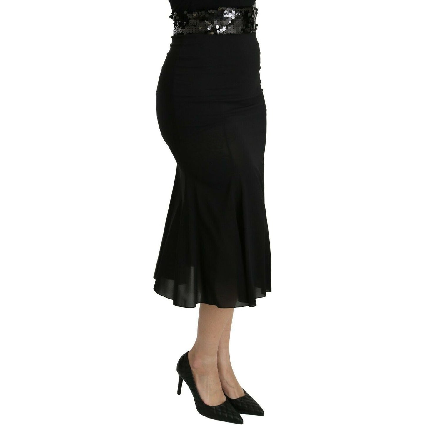Dolce & Gabbana | Black Mermaid High Waist Midi Silk Skirt | McRichard Designer Brands