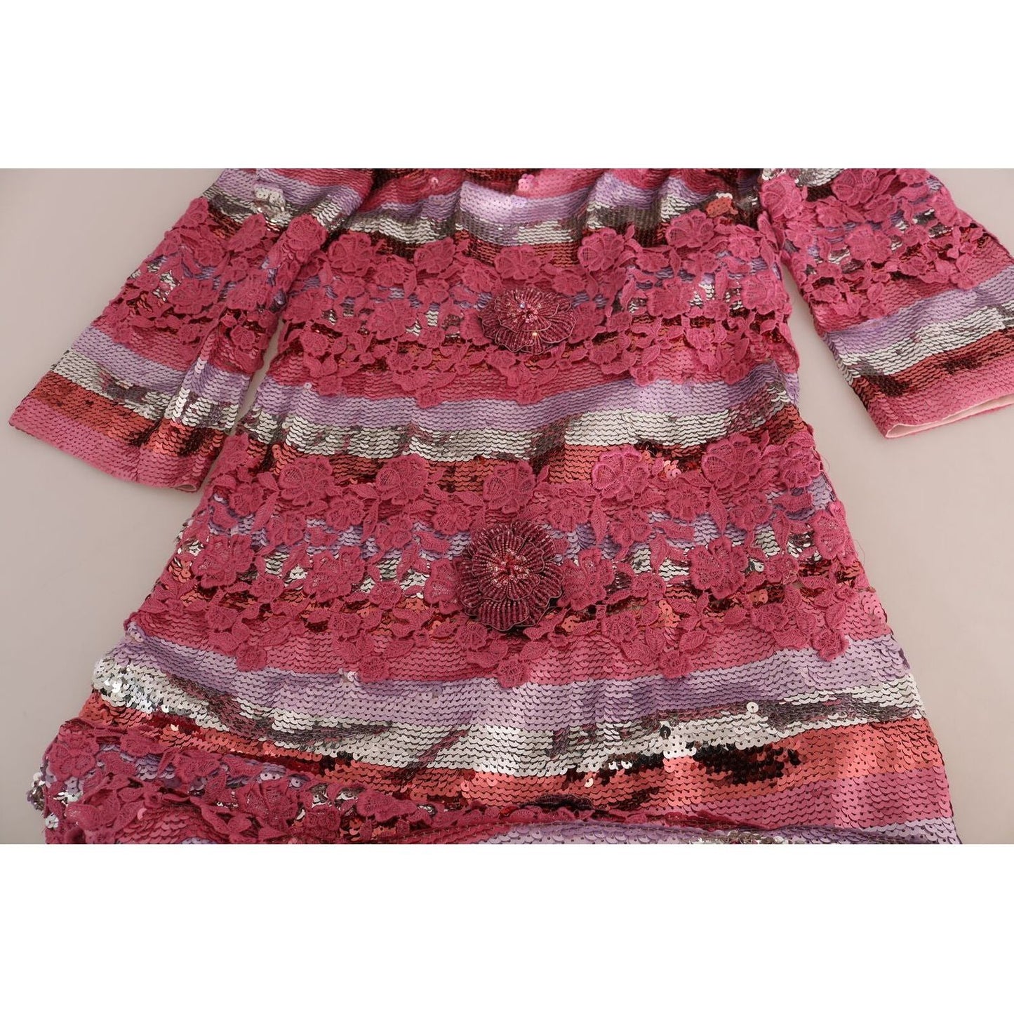 Dolce & Gabbana | Pink Floral Sequined Crystal Gown Dress | McRichard Designer Brands
